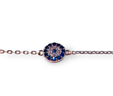 Evil Eye Chain Bracelet - round blue and white on rose gold chain