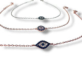 Evil Eye Chain Bracelets crystals shaped into an eye shape attached to chain.