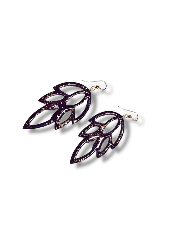 Purple and Gold Leaf Earrings/ Gold Earrings - Janine Design