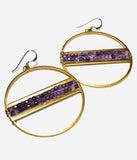 Gemstone Hoops, Brass Ring Hoops, Brass Earrings