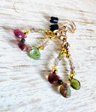 Tourmaline Gemstone Teardrop Hoop Earrings/Open Earrings - Janine Design