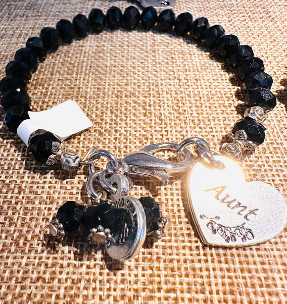 Aunt Heart -Black Crystal Bracelet, Aunt Bangle Bracelet
