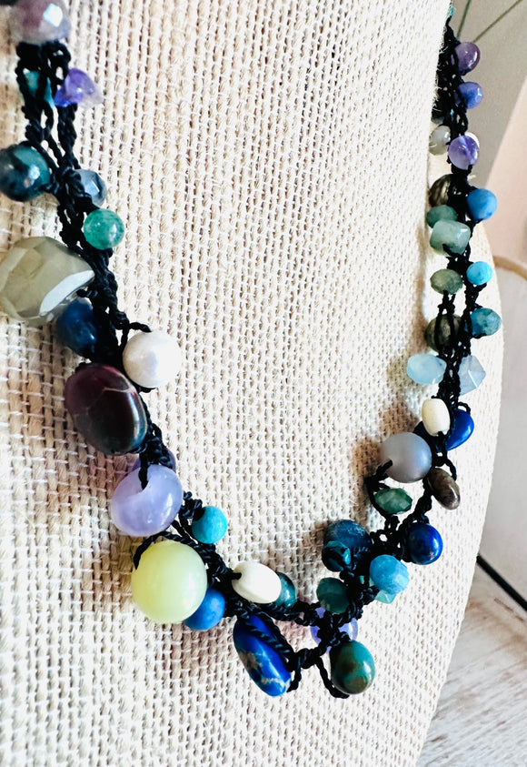 Bohemian Asymmetrical Gemstone Necklace, Boho Necklace - Janine Design