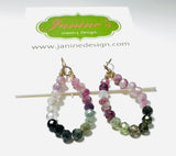 Tourmaline Gemstone Teardrop Hoop Earrings/Open Earrings - Janine Design