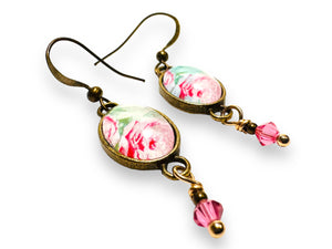 Pink Rose Dangle Earrings - Janine Design
