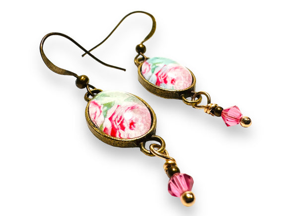 Pink Rose Dangle Earrings - Janine Design