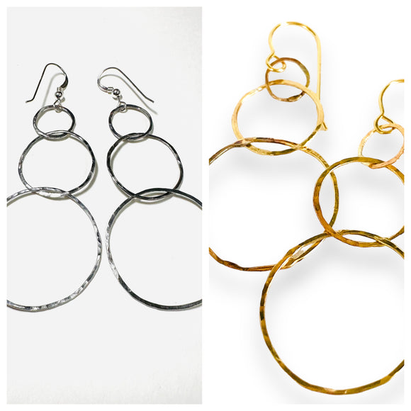 Triple Hoop Gold Filled Earrings, Golden Hoop Earrings, Golden Chain Earrings, Sterling Silver Earrings, Silver Hoops