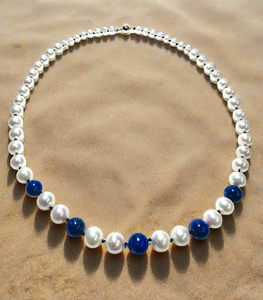 Lapis Lazuli and Frewshater Pearl Necklace - Janine Design