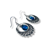 Filigree fluorite Earrings, Blue Gemstone Earrings