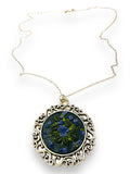 Polymer Clay Floral Sculpted Necklace -Blue and green flowers