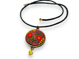Polymer Clay Floral Sculpted Necklace - red flowers