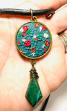 Polymer Clay Floral Sculpted Necklace -red and blue flowers