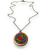 Polymer Clay Floral Sculpted Necklace -red and blue flowers
