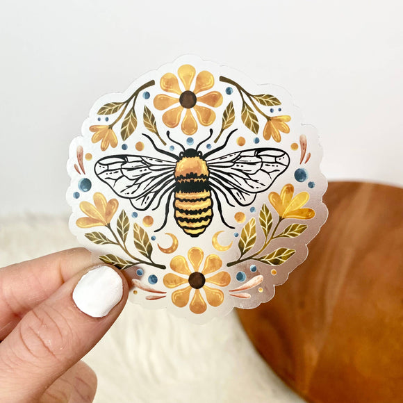 Flowers And Bee Clear Sticker-Vinyl Sticker - Janine Design