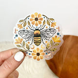 Flowers And Bee Clear Sticker-Vinyl Sticker - Janine Design