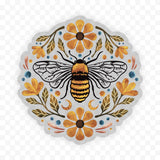 Flowers And Bee Clear Sticker-Vinyl Sticker - Janine Design