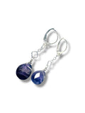 Pair of earrings with blue gemstones on a white background
