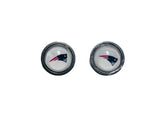 Pair of earrings with New England Patriots logo on a white background