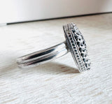 Fossil Stone Filigree Ring/Size 9.5 - side view