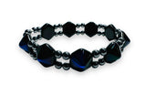Double Gemstone Stud Stretch Bracelet - Blaxk and blue design.