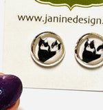 Glass Cat Studs, Cat Earrings, Kitty Studs - Janine Design