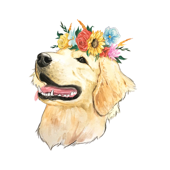 Golden Retriever Sticker, Flower Crown - Janine Design