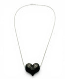 Natural Silver Obsidian Puffy Heart Necklace -Goth Heart Necklace