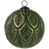 Decorative green ornament with leaf pattern on a white background