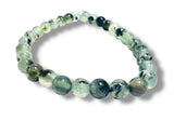 Gemstone and Nut Bead Stretch Bracelets  Grey Rutilated Quartz Bracelet - Janine Design