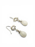 Pair of earrings with teardrop-shaped stones on a white background. Howlite and Moonstone Earrings