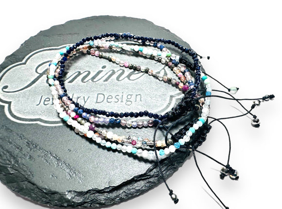 Dainty Gemstone Beaded Bracelet, Nylon Bracelet, Adjustable Bracelet - Janine Design