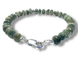 Green Jade rondelle beads with silver Bali  beads between