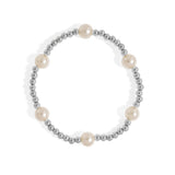 Bracelet with alternating silver beads and pearls on a white background