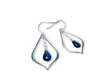 Silver earrings with blue gemstones on a white background