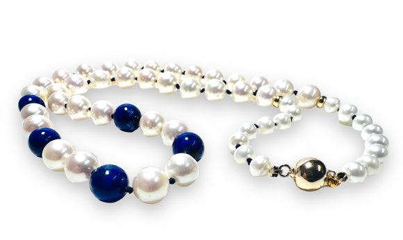 Lapis Lazuli and Fresh water Pearl Necklace - Janine Design