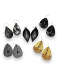 Leather Teardrop Earrings, Brown and Black leather Earrings, Feather Earrings - Janine Design
