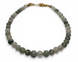 Necklace with green beads on a white background