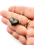 Natural Silver Obsidian Puffy Heart Necklace - Janine Design