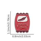 Red 'Neuro Spicy' badge with measurements on a white background