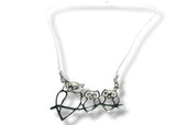Silver owl necklace on a white background