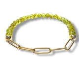 Peridot Paperclip Chain Bracelet with gold chain accent 