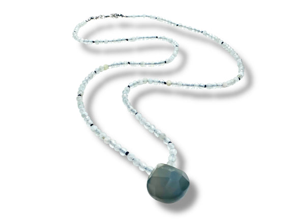 Beaded Gemstone Necklace- chalcedony Teardrop Teardrop* - Janine Design