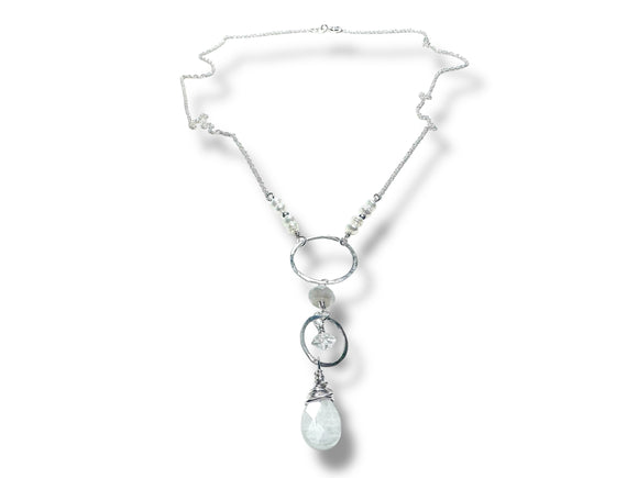 Moonstone Silver Circle Necklace - Janine Design