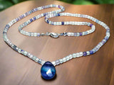Tiny Square  Beaded Gemstone Necklace-Flourite Teardrop
