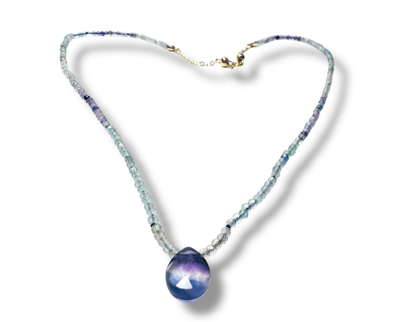 Dainty Beaded Gemstone Necklace-Flourite Teardrop - Janine Design