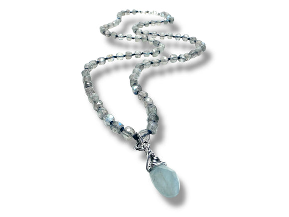 Beaded labradorite and Aquamarine Necklace - Janine Design