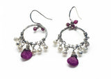 Tourmaline and Pearl Hoop Tassle Earrings - Janine Design