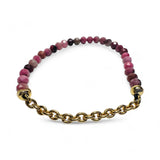 Pink rhodochrosite gemstone bracelet with gold chain accent