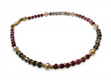 Necklace with multicolored beads on a white background