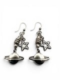 Silver saturn and star charm dangle silver earrings